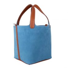 Hermès（爱马仕）2018新款 Picotin菜篮子包包 蓝色拼浅咖啡 麂皮 18cm
