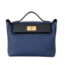 Hermès（爱马仕）Kelly2424 宝石蓝拼黑色 Togo 金扣 29cm