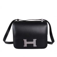 Hermès（爱马仕）Constace 空姐包 黑色 box皮 银扣 23cm
